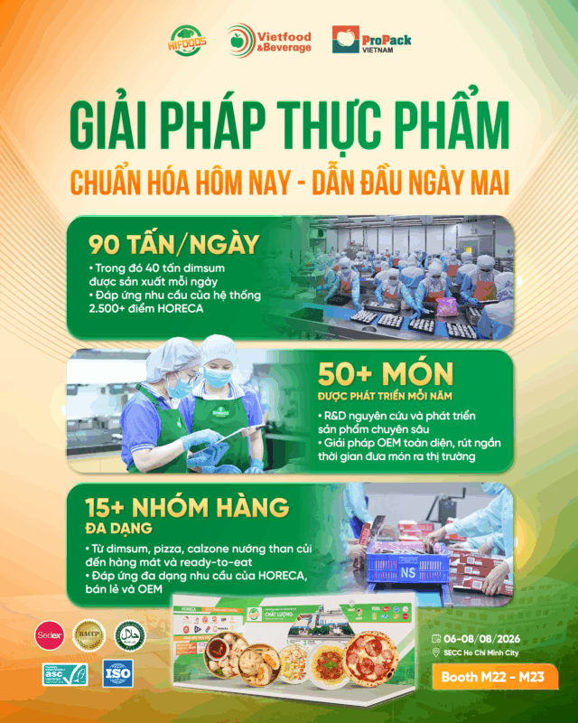 Tại Vietfood & Beverage 2026, HI-FOODS mang đến hệ sinh thái giải pháp thực phẩm chuẩn hóa, giúp doanh nghiệp tối ưu vận hành hôm nay và tạo nền tảng tăng trưởng bền vững trong tương lai.