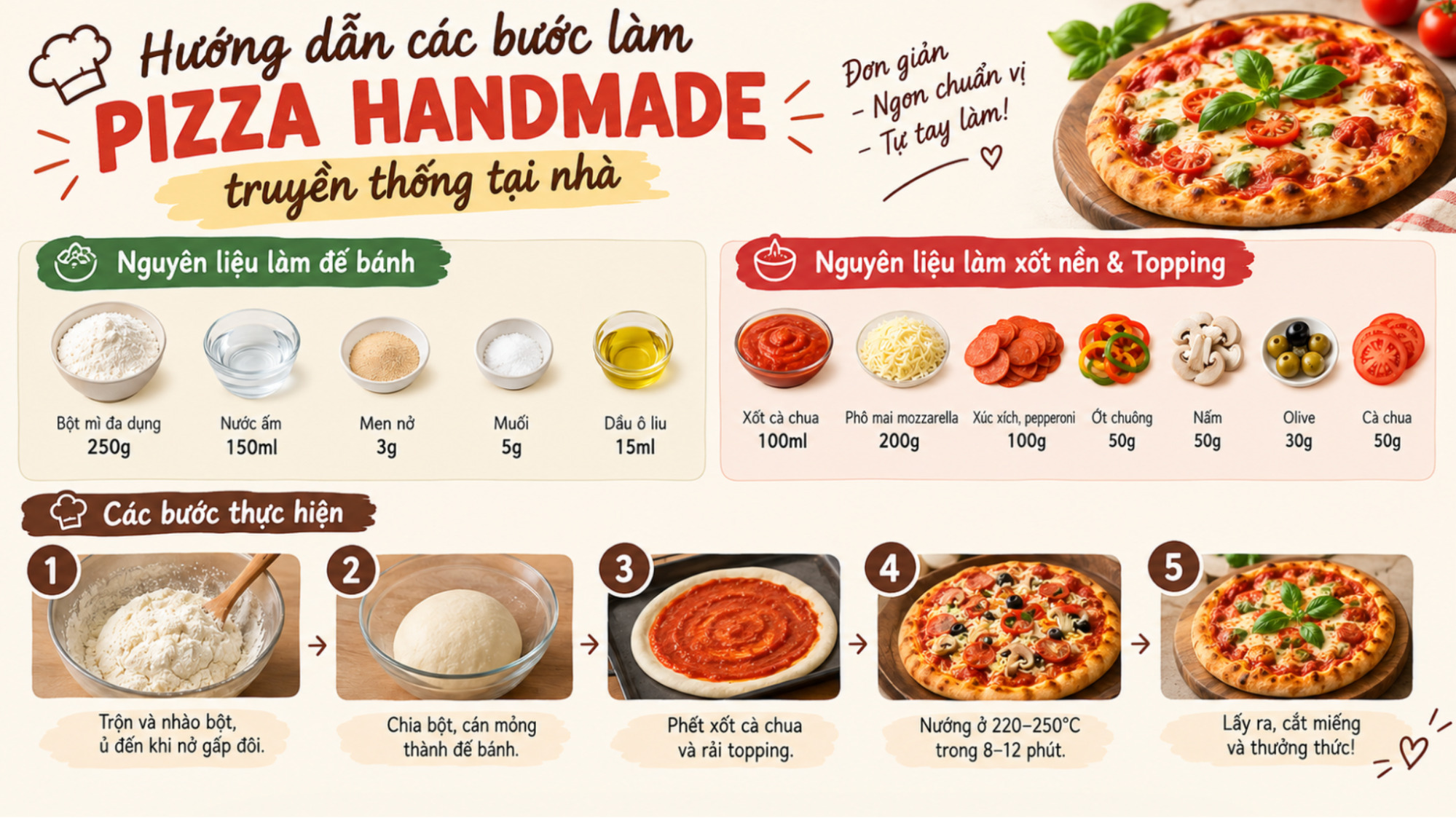 Hướng dẫn làm pizza handmade truyền thống