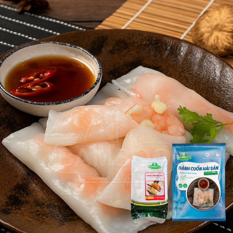 Bánh cuốn hải sản vỏ mỏng nhân tôm nguyên con mọng nước, chuẩn vị nhà hàng