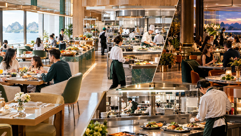 F&B trong khách sạn có sự đa dạng về nguồn khách và biến động số lượng lớn theo thời điểm