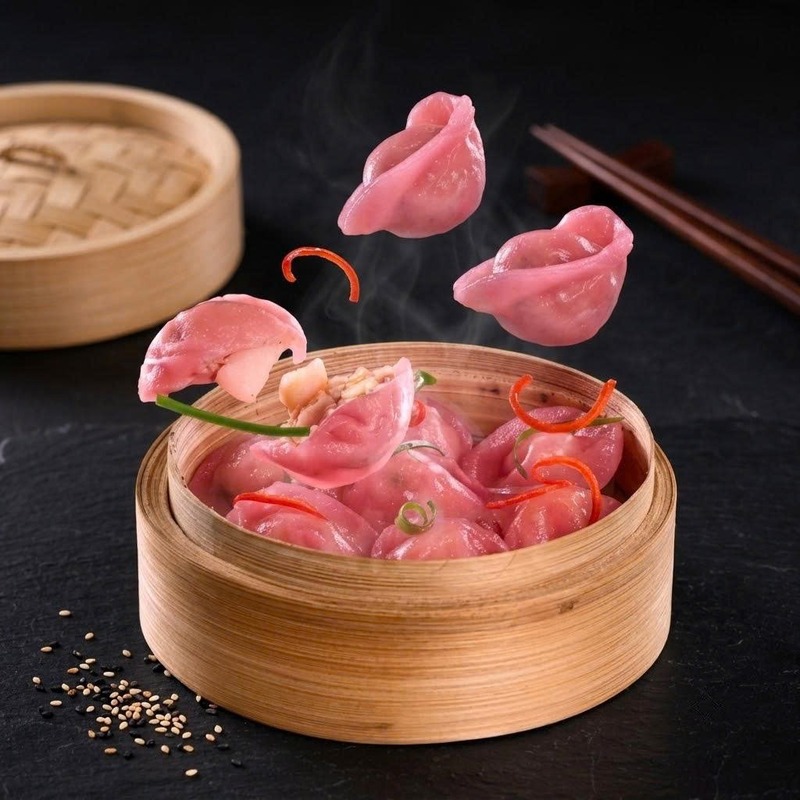 Há cảo sò điệp Hoàng gia tạo hình sò điệp hồng nhạt, nhân hải sản dai giòn.